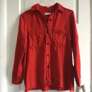ZARA Red Distressed Grunge Button Up Shirt